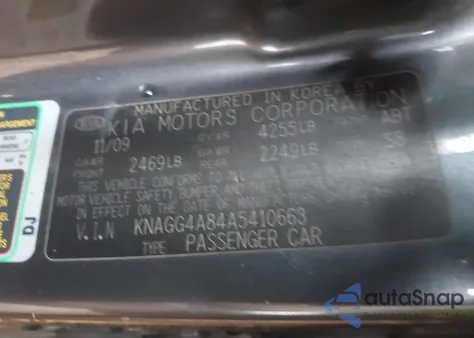 2010 Kia Optima Lx из США, поврежденный, VIN KNAGG4A84A5410663